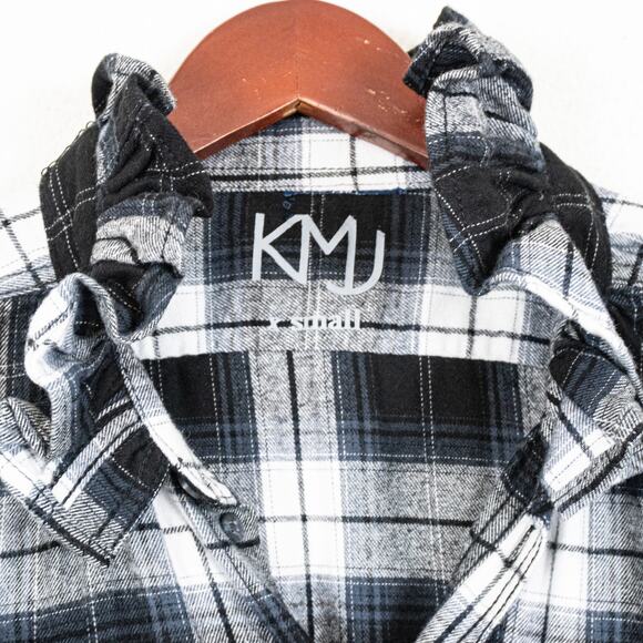 KMJ Kate Mchale Jensen Quarantina Flannel Plaid Shirt Ruffle neck size XS NWT - Picture 3 of 10
